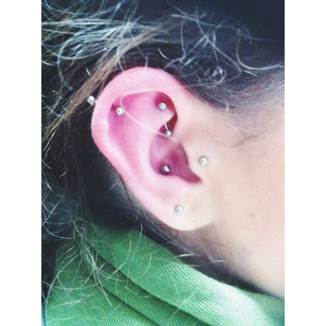 Various Work pierced by myself: Rook, Tragus, Lobe, Conch & Rim.