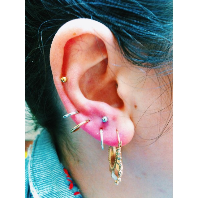 Cheeky Lobe Drift (Silver Ball Above Second Ring) on Ellen.