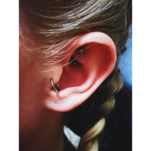 Lois' Rook & Tragus Piercings