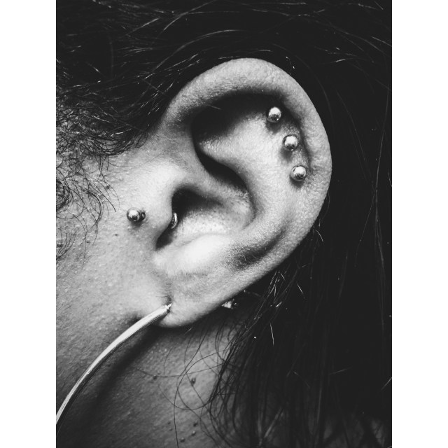 Nisha's Triple Helix Piercings